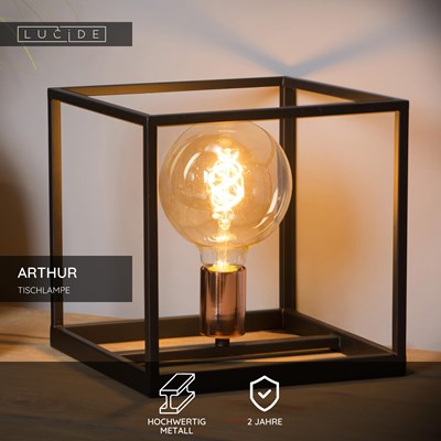 Lucide ARTHUR - Tischlampe - 1xE27 - Schwarz